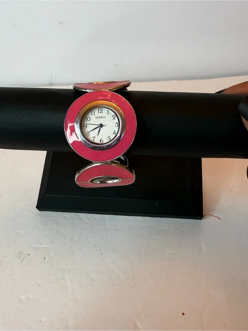 Pink Enamel Cuff Watch Bracelet - Unbranded